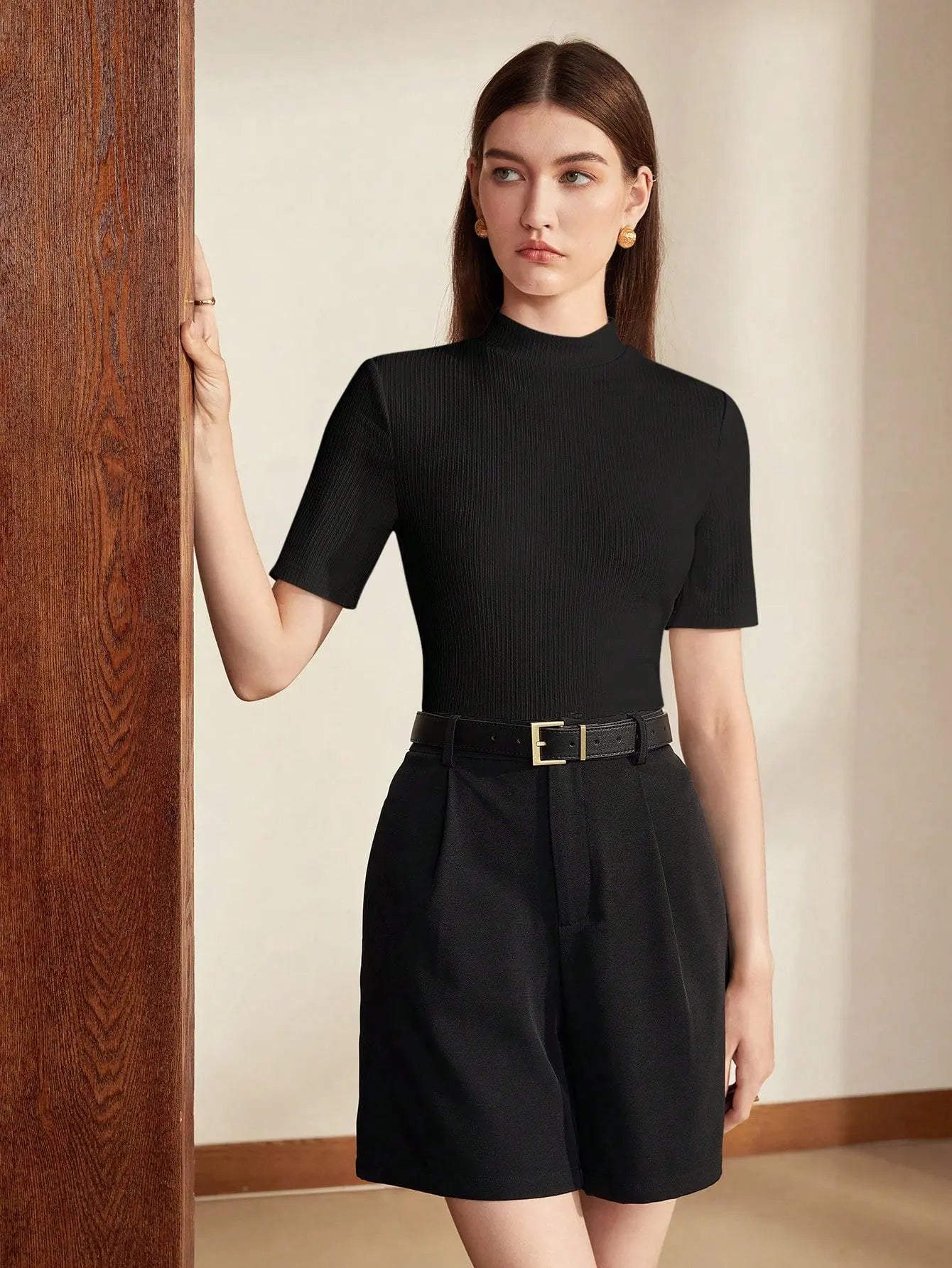 Black Women’s Slim Fit Solid Rib Knit Stretchable Top Istyle Can