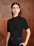 Black Women’s Slim Fit Solid Rib Knit Stretchable Top Istyle Can