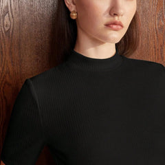 Black Women’s Slim Fit Solid Rib Knit Stretchable Top Istyle Can