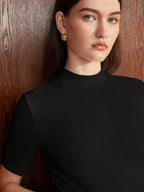 Black Women’s Slim Fit Solid Rib Knit Stretchable Top Istyle Can