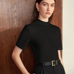 Black Women’s Slim Fit Solid Rib Knit Stretchable Top Istyle Can