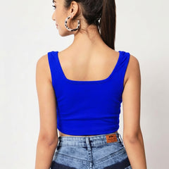 Istyle Can royal blue ribbed square neck sleeveless crop top side view