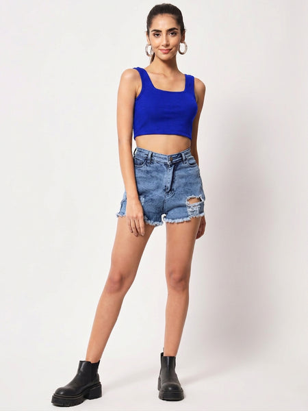 Istyle Can royal blue square neck crop top detail view