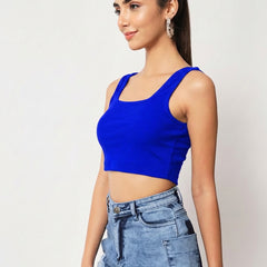 Istyle Can royal blue ribbed square neck sleeveless crop top back view
