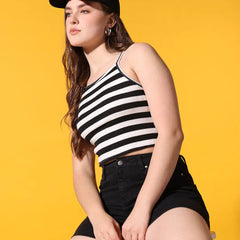Womens Black Striped Ribbed Helter Neck Slim Fit Crop Tank Top Istyle Can