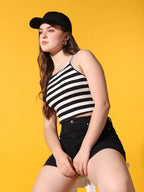 Womens Black Striped Ribbed Helter Neck Slim Fit Crop Tank Top Istyle Can