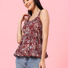 Istyle Can Maroon Sweetheart Neck Shoulder Straps Sleeveless Regular Fit Top Istyle Can