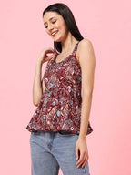 Istyle Can Maroon Sweetheart Neck Shoulder Straps Sleeveless Regular Fit Top Istyle Can