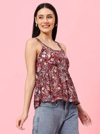 Istyle Can Maroon Sweetheart Neck Shoulder Straps Sleeveless Regular Fit Top Istyle Can