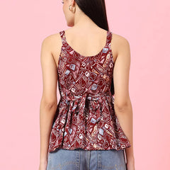 Istyle Can Maroon Sweetheart Neck Shoulder Straps Sleeveless Regular Fit Top Istyle Can