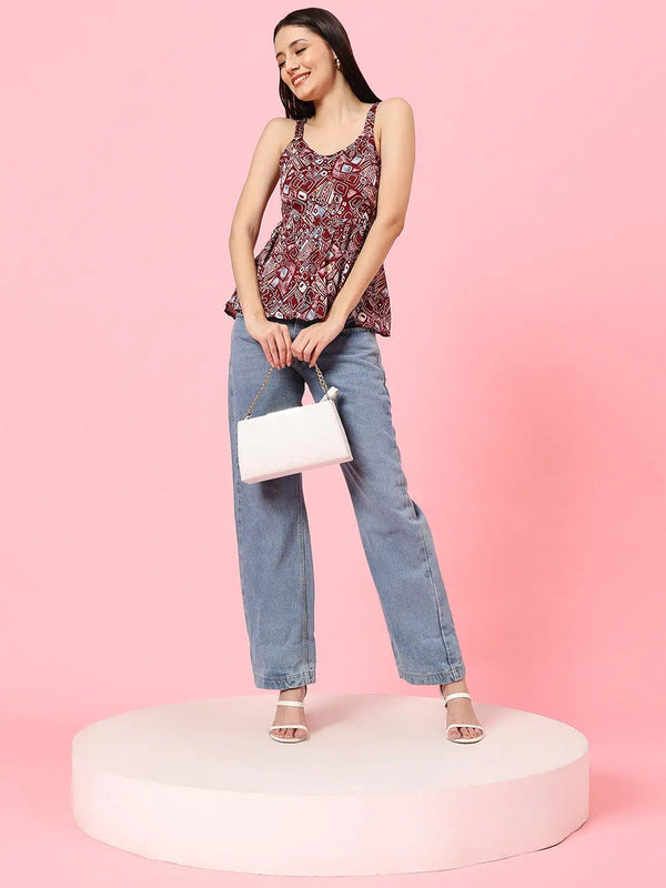 Istyle Can Maroon Sweetheart Neck Shoulder Straps Sleeveless Regular Fit Top Istyle Can