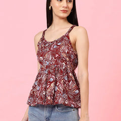 Istyle Can Maroon Sweetheart Neck Shoulder Straps Sleeveless Regular Fit Top Istyle Can