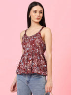 Istyle Can Maroon Sweetheart Neck Shoulder Straps Sleeveless Regular Fit Top Istyle Can