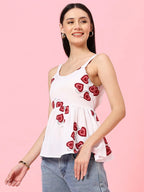 Istyle Can Sweetheart Neck White Shoulder Straps Sleeveless Regular Fit Top Istyle Can