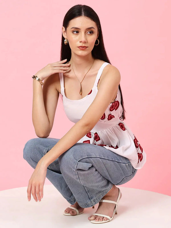 Istyle Can Sweetheart Neck White Shoulder Straps Sleeveless Regular Fit Top Istyle Can