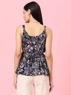 Istyle Can Navy Blue Sweetheart Neck Shoulder Straps Sleeveless Regular Fit Top Istyle Can