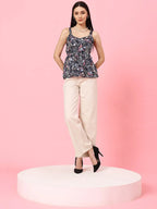 Istyle Can Navy Blue Sweetheart Neck Shoulder Straps Sleeveless Regular Fit Top Istyle Can