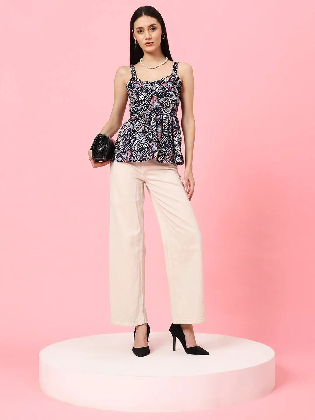 Istyle Can Navy Blue Sweetheart Neck Shoulder Straps Sleeveless Regular Fit Top Istyle Can