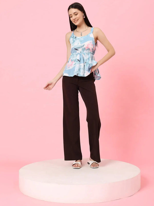 Istyle Can Sky Blue Sweetheart Neck Shoulder Straps Sleeveless Regular Fit Top Istyle Can