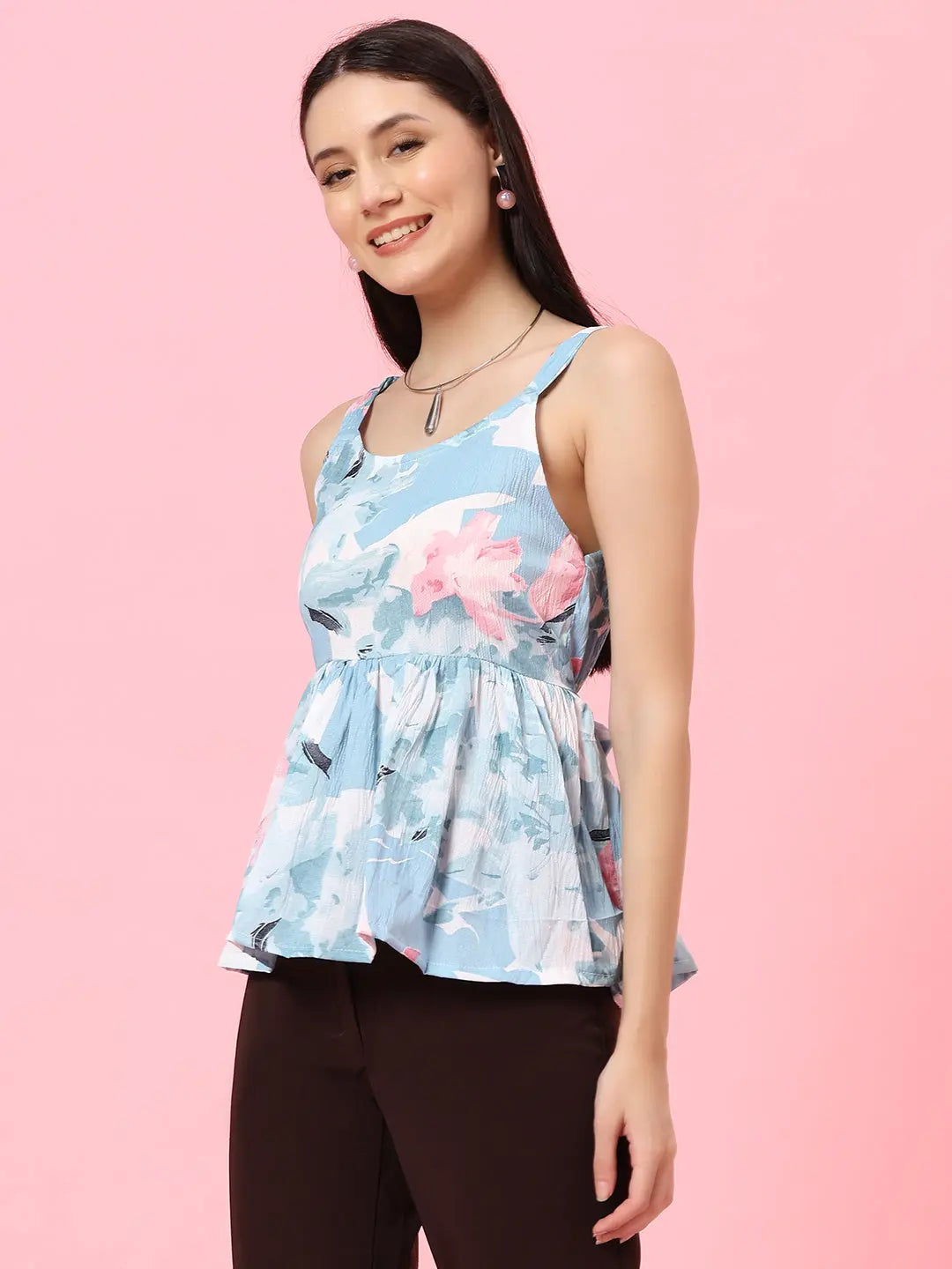 Istyle Can Sky Blue Sweetheart Neck Shoulder Straps Sleeveless Regular Fit Top Istyle Can
