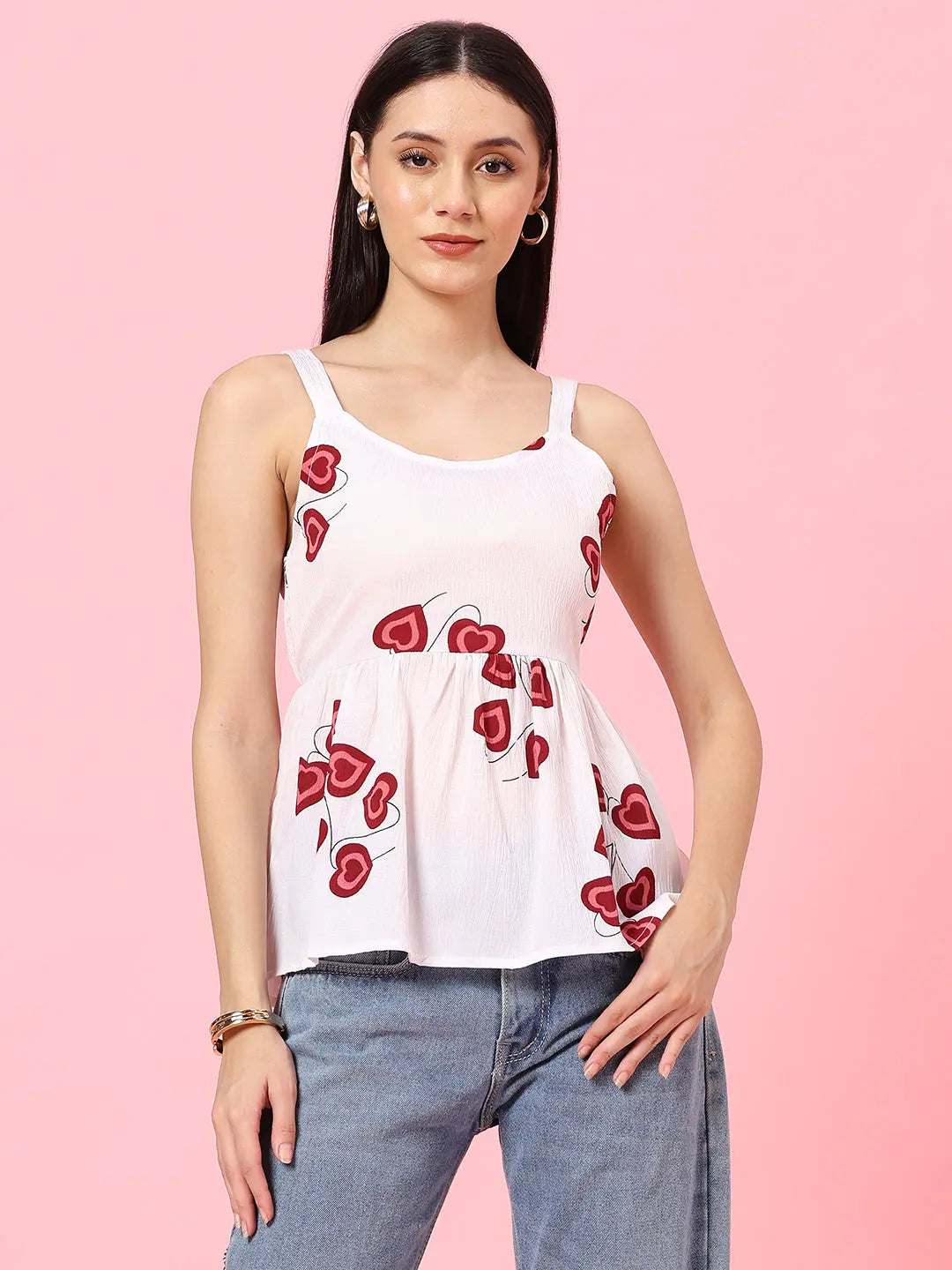 Istyle Can Sweetheart Neck White Shoulder Straps Sleeveless Regular Fit Top Istyle Can