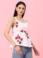 Istyle Can Sweetheart Neck White Shoulder Straps Sleeveless Regular Fit Casual Fashionable Heart Design Peplum Top for Women My Store