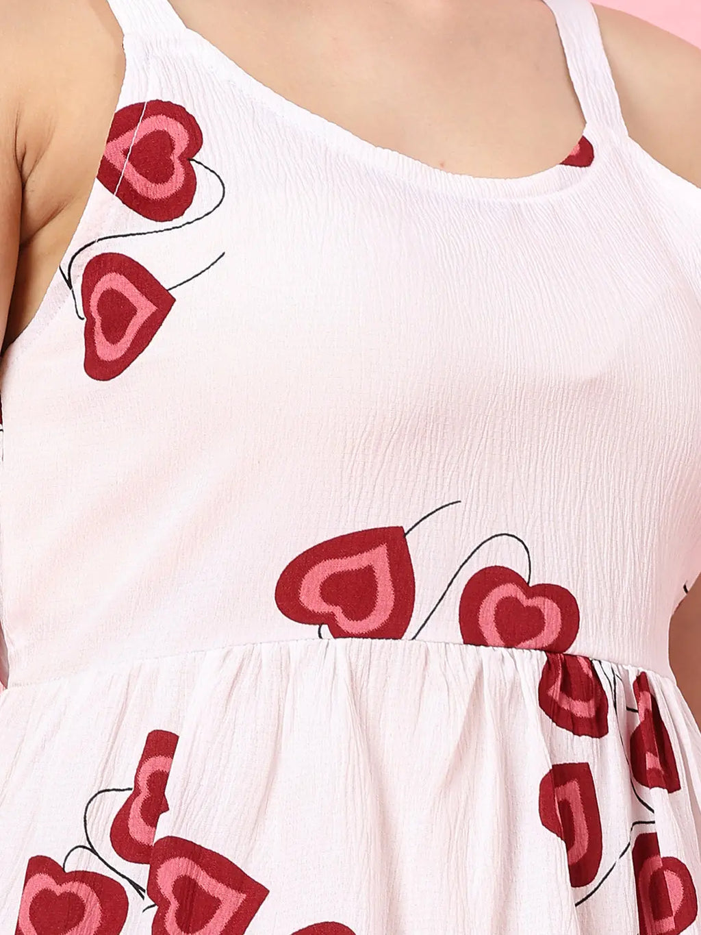 Istyle Can Sweetheart Neck White Shoulder Straps Sleeveless Regular Fit Casual Fashionable Heart Design Peplum Top for Women My Store