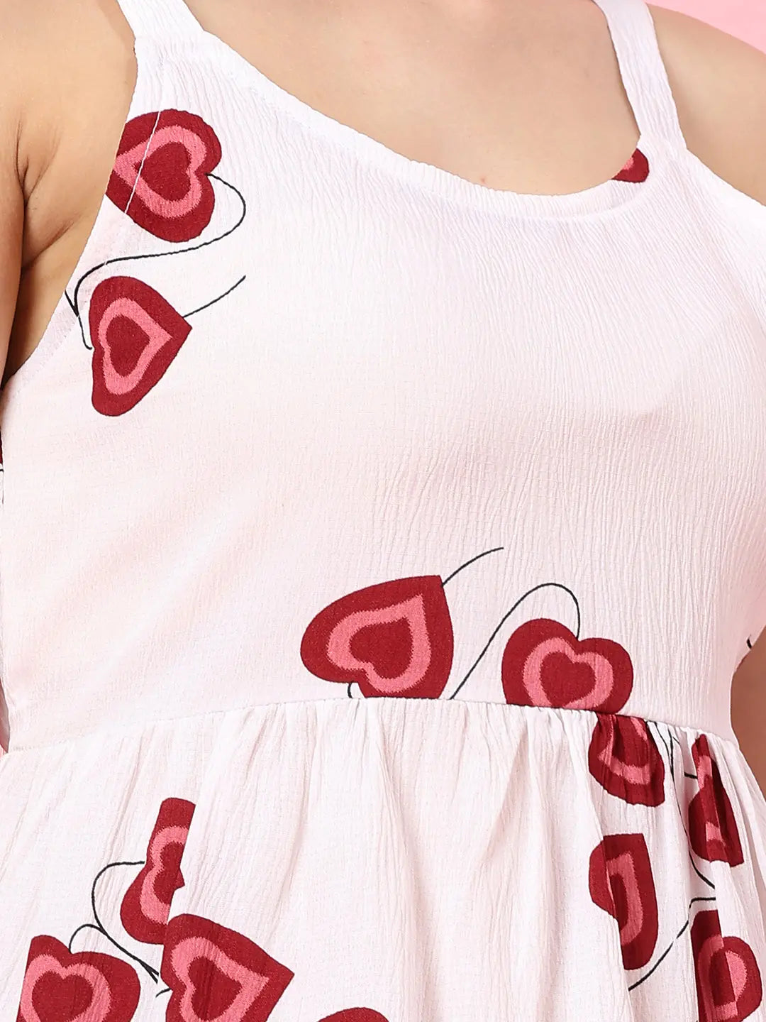 Istyle Can Sweetheart Neck White Shoulder Straps Sleeveless Regular Fit Casual Fashionable Heart Design Peplum Top for Women My Store