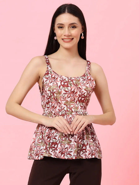 Istyle Can Maroon Sweetheart Neck Shoulder Straps Sleeveless Regular Fit Top Istyle Can