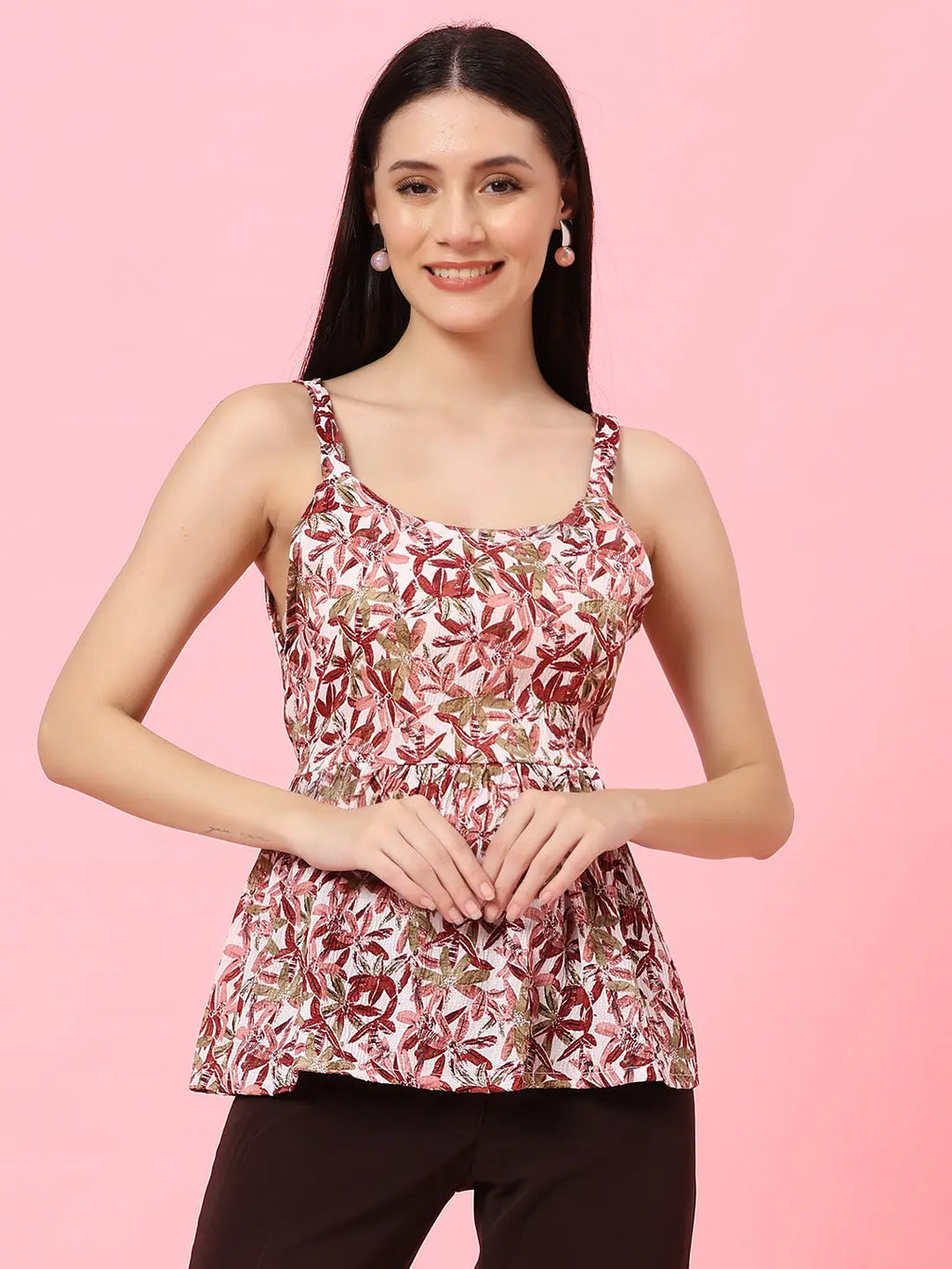 Istyle Can Maroon Sweetheart Neck Shoulder Straps Sleeveless Regular Fit Top Istyle Can