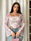 Istyle Can White Floral Print Slim‑Fit Crop Top with Square Neck & Bell Sleeves My Store