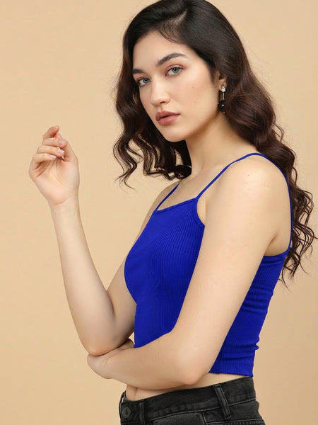 Istyle Can royal blue ribbed crop cami detail view