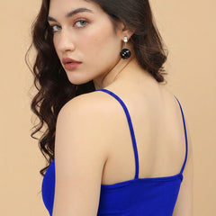 Istyle Can royal blue spaghetti strap crop top closeup view