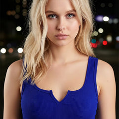 Istyle Can Royal Blue Notch Neck Crop Top image 2