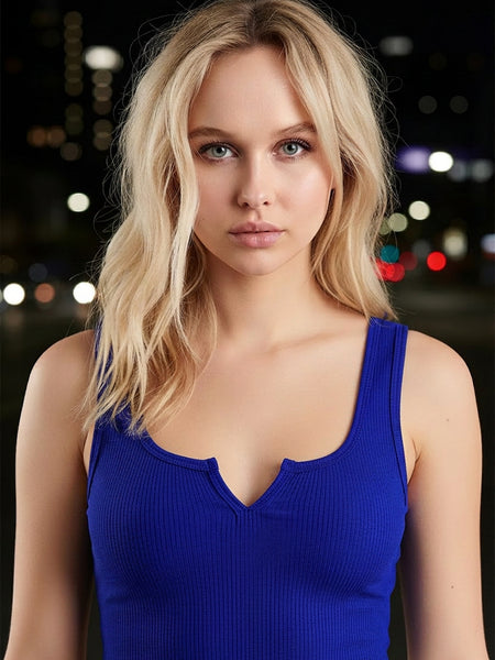 Istyle Can Royal Blue Notch Neck Crop Top image 2