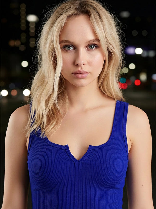 Istyle Can Royal Blue Notch Neck Crop Top image 2