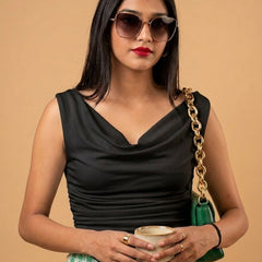 Black Cowl Neck Crop Top View 2