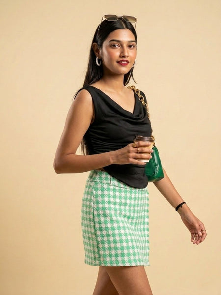 Black Cowl Neck Crop Top View 3