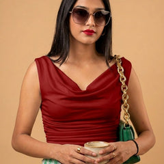 Maroon Cowl Neck Crop Top View 3