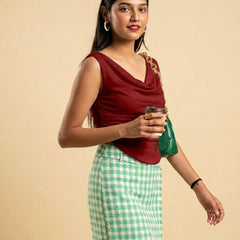 Maroon Cowl Neck Crop Top View 2