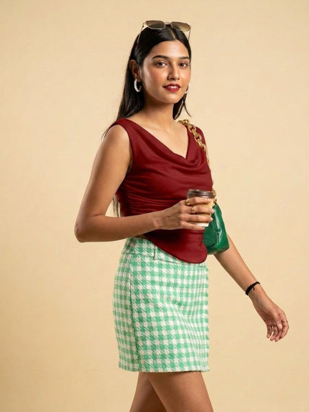 Maroon Cowl Neck Crop Top View 2