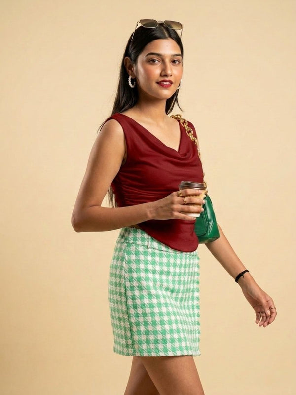 Maroon Cowl Neck Crop Top View 2
