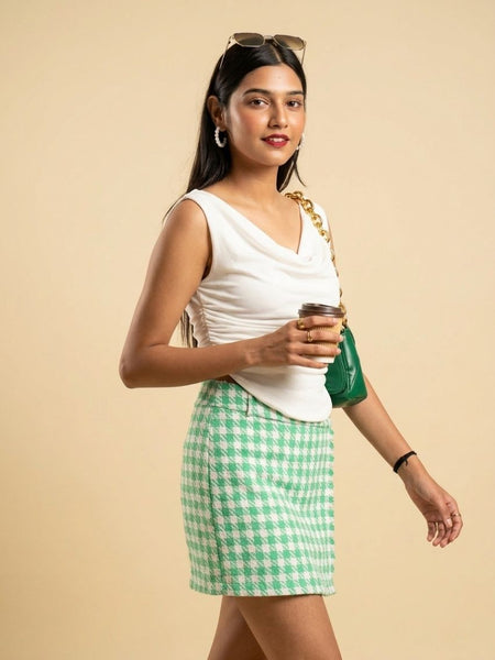 White Cowl Neck Crop Top View 2