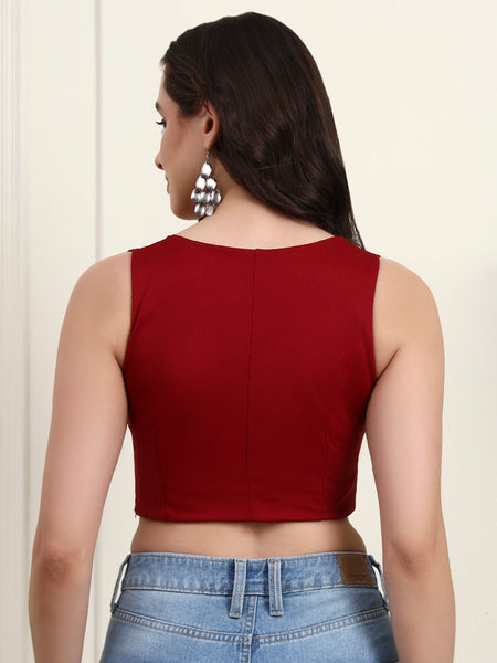 Maroon Twist Front Crop Top - Side View