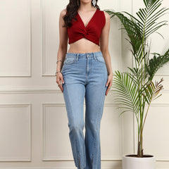 Maroon Sleeveless Crop Top - Back View
