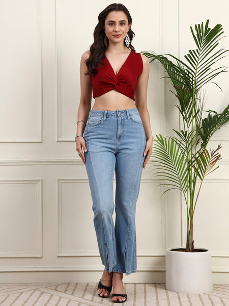 Maroon Sleeveless Crop Top - Back View