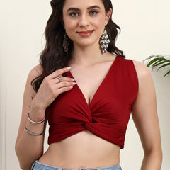 Maroon V-Neck Crop Top - Detail View