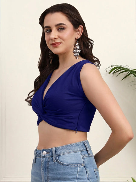 Navy Blue Twist Front Crop Top - Side View