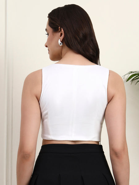 White Twist Front Crop Top - Side View