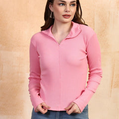 Pink ribbed top front view